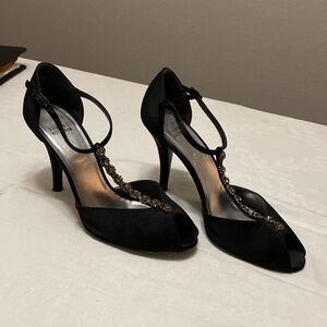 Stuart weitzman black strap heels with rhinestones size 8